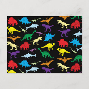 Färgfläcksfärgade dinosaurier Watercolor Kids Möns Helg Vykort