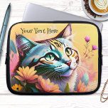 Färgfläcksfärgning Laptop sleeve<br><div class="desc">Laptop sleeve med en färgstark målning av ett sött kattunge med blommor. Texten är valfri.</div>