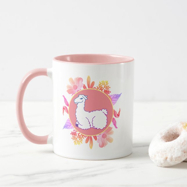 Färgfläcksllama och flytande vätska mugg (Med munk)