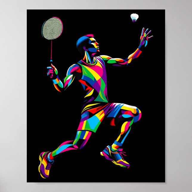 Färgfläcksmak Badminton Player Shuttle Badminto Poster (Framsidan)
