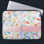 Färgfläcksmonogram av Vår Wildblomsmonogram Laptop Fodral<br><div class="desc">Ett stil-blommönster i vintage är utformat på blå bakgrund.perfektens romantiska presentidé. Klicka på knappen Anpassa om du vill ändra typsnitt,  flytta texten runt och anpassa designen ytterligare.</div>