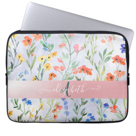 Färgfläcksmonogram av Vår Wildblomsmonogram Laptop Fodral