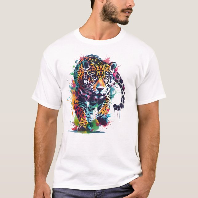 Färgfläckstänk leopard T-Shirt (Framsida)