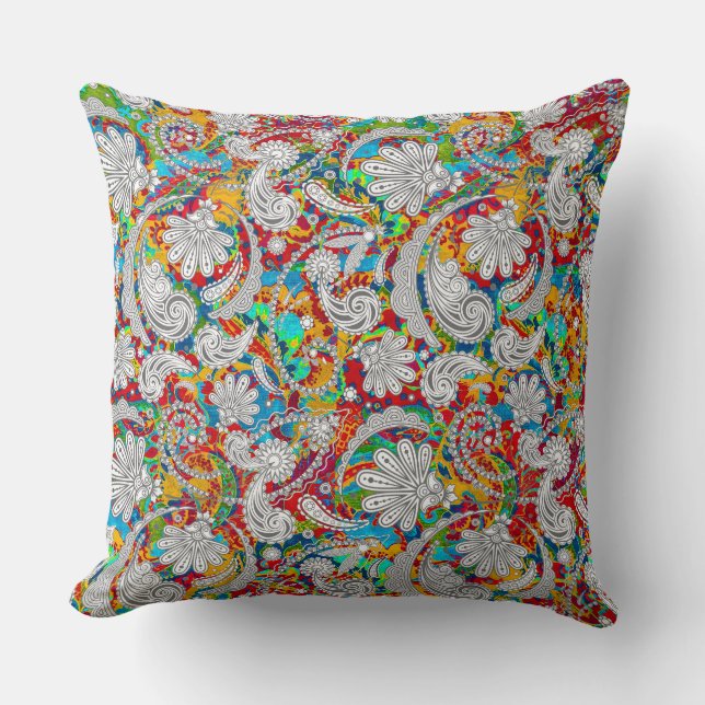 Färgfläckvit paisley mönster i vintage, färglös kudde (Framsida)