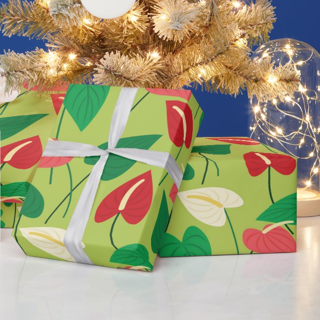 Färgflamingoblommor mönster som omsluter pappert presentpapper (Helgdagar)