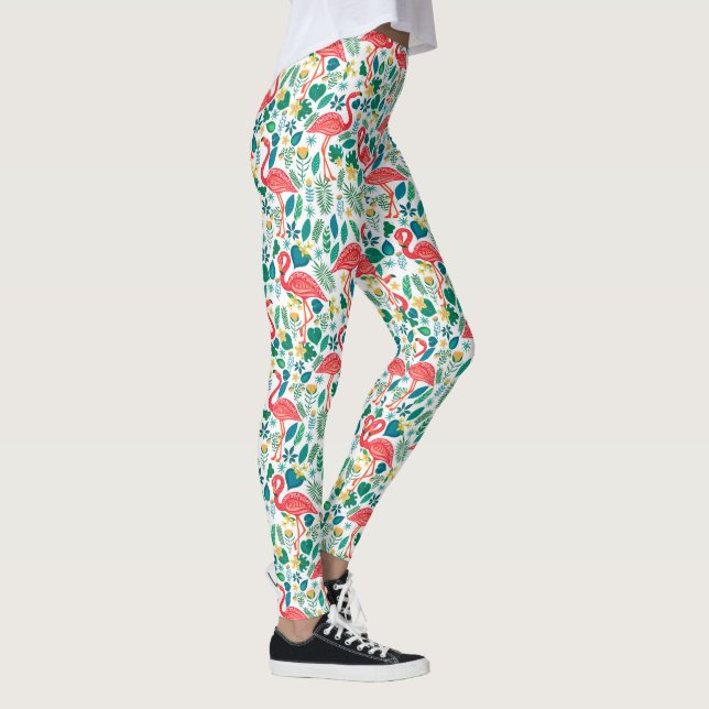 Färgflamingos tropiska blommor mönster leggings (Höger)