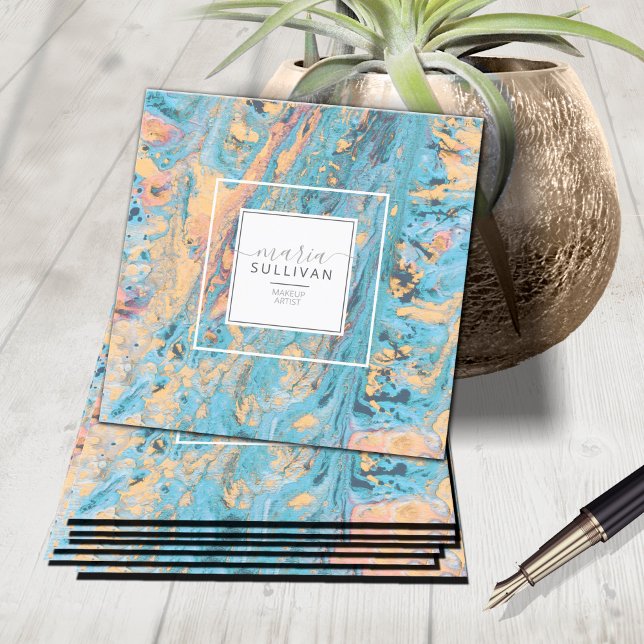 Färgflöde, Abstrakt, Struktur-skalning/Gult-ID796 Fyrkantigt Visitkort (Skapare uppladdad)