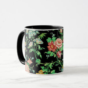 FÄRGFLÖDEN OCH LÖV MÖRK, BLOMMIGT svart Mugg