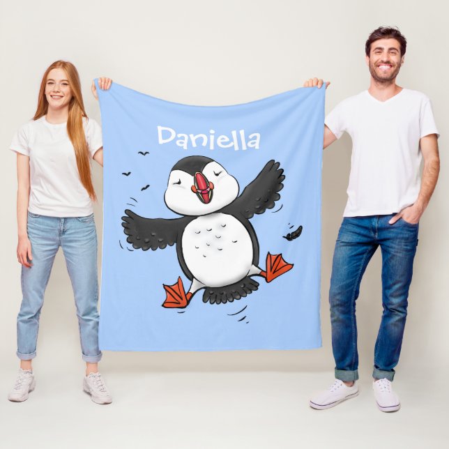 Färgflygning i blått tecknad i Cute lycklig Fleecefilt (På plats)