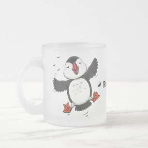Färgflygning i blått tecknad i Cute lycklig Frostad Glasmugg