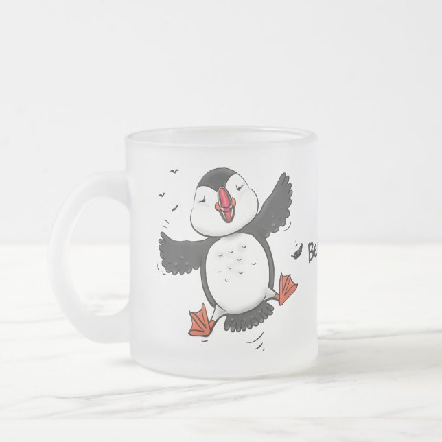 Färgflygning i blått tecknad i Cute lycklig Frostad Glasmugg (Vänster)