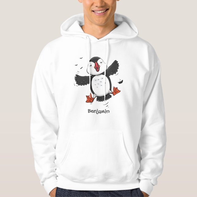 Färgflygning i blått tecknad i Cute lycklig Hoodie (Framsida)
