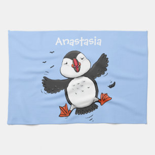 Färgflygning i blått tecknad i Cute lycklig Kökshandduk