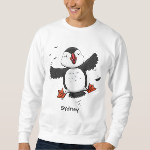 Färgflygning i blått tecknad i Cute lycklig Lång Ärmad Tröja