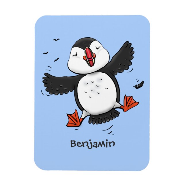 Färgflygning i blått tecknad i Cute lycklig Magnet (Vertikal)