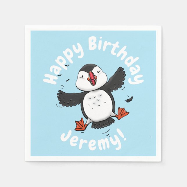 Färgflygning i blått tecknad i Cute lycklig Pappersservett (Framsidan)