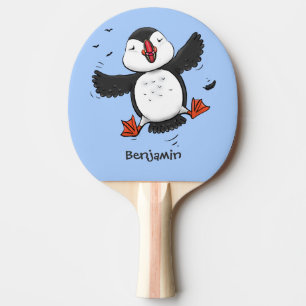 Färgflygning i blått tecknad i Cute lycklig Pingisracket