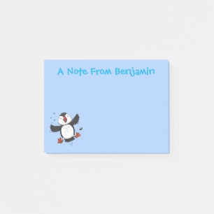 Färgflygning i blått tecknad i Cute lycklig Post-it Block