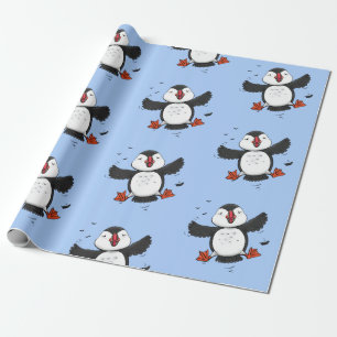 Färgflygning i blått tecknad i Cute lycklig Presentpapper