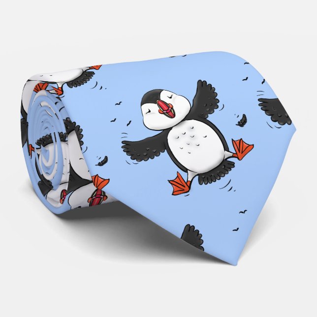 Färgflygning i blått tecknad i Cute lycklig Slips (Rullad)