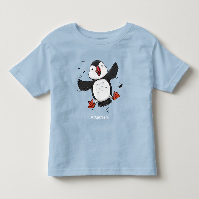 Färgflygning i blått tecknad i Cute lycklig T Shirt (Framsida)