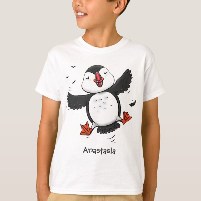 Färgflygning i blått tecknad i Cute lycklig T Shirt (Framsida)
