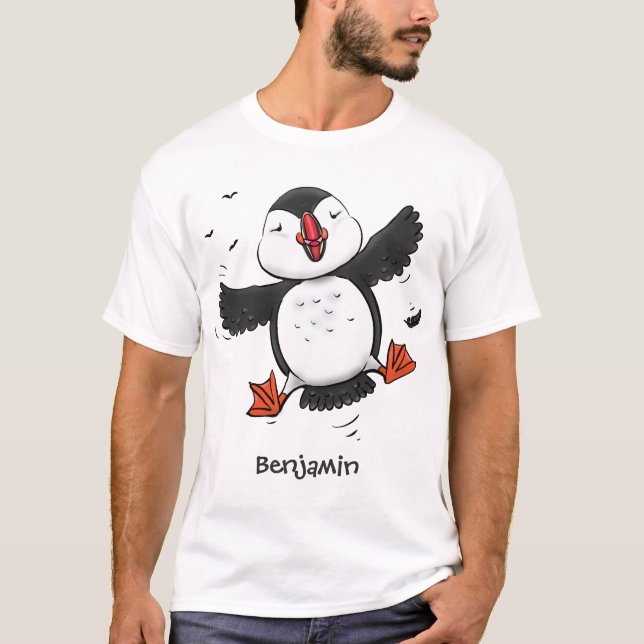 Färgflygning i blått tecknad i Cute lycklig T Shirt (Framsida)