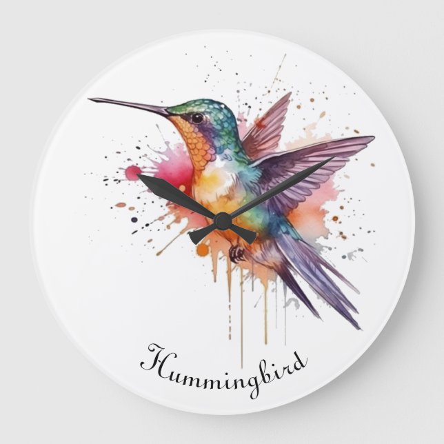 Färgflygning, vattenfärgad hummingbird-anpassnings stor klocka (Framsida)