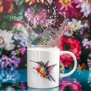Färgflygning, vattenfärgad hummingbird kaffemugg