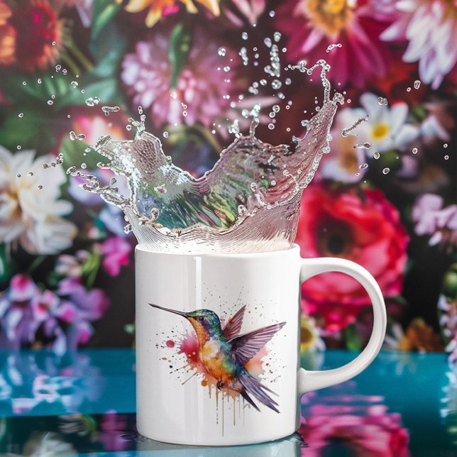 Färgflygning, vattenfärgad hummingbird kaffemugg (Skapare uppladdad)