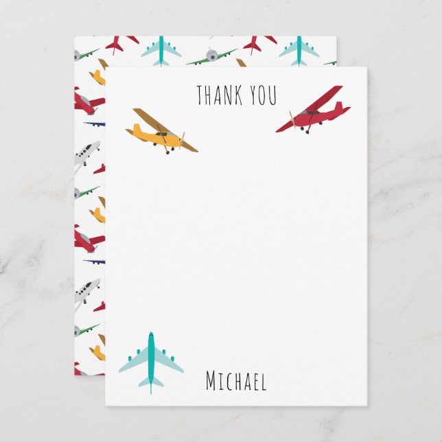 Färgflygplan Anpassat namn för Mönster Kids Tack Kort (Fram/baksida)