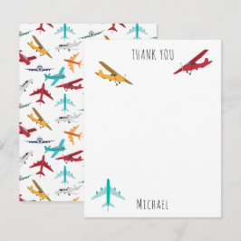 Färgflygplan Anpassat namn för Mönster Kids Tack Kort