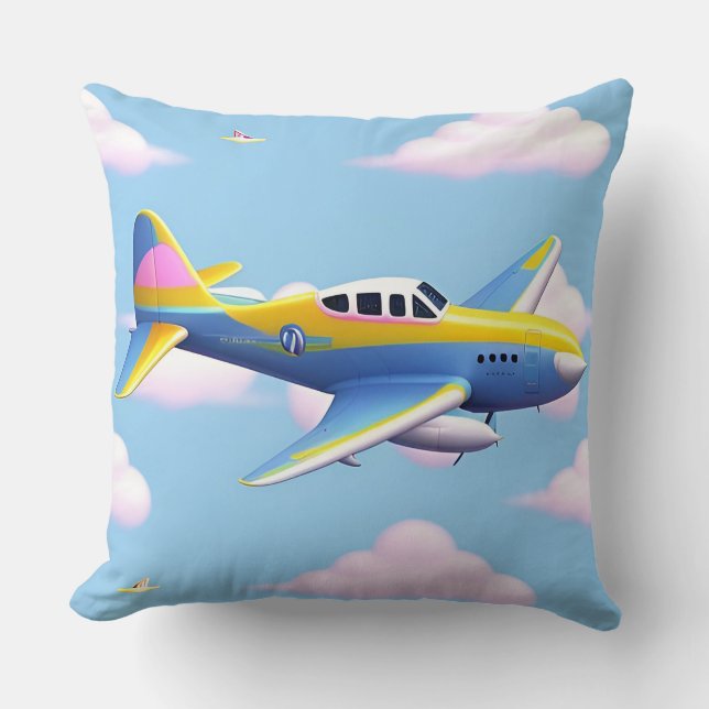 Färgflygplan med Tecknad som flyger i Bright Himme Kudde (Framsida)