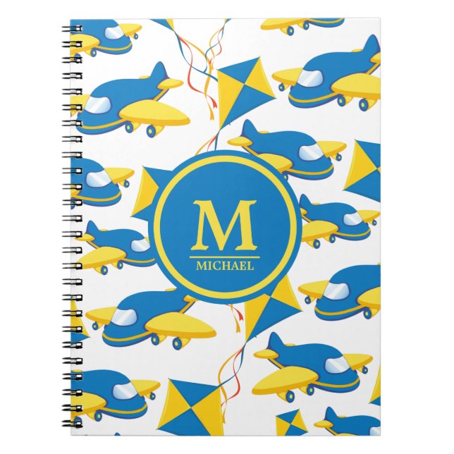 Färgflygplan och Kites Kids Mönster Monogram Anteckningsbok (Framsidan)
