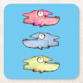 Färgflytande fisk av lycklig underlägg papper kvadrat