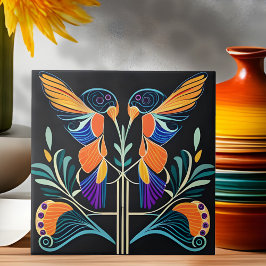 Färgflytande Hummingbird Art nouveau Art Deco Kakelplatta