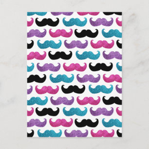 Färgflytande mustasch mönster (Faux glitter) Vykort