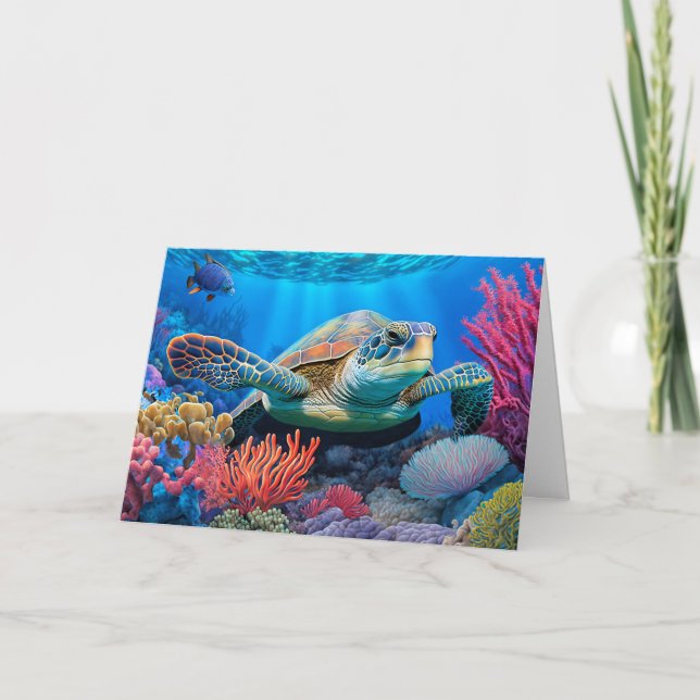 Färgflytande Swimming Sea Turtle Kort (Framsida)