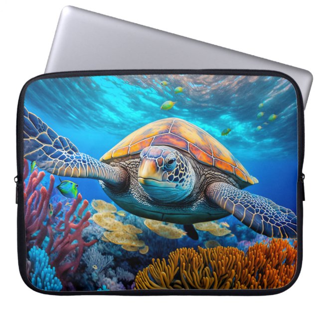 Färgflytande Swimming Sea Turtle Laptop Fodral (Framsidan)