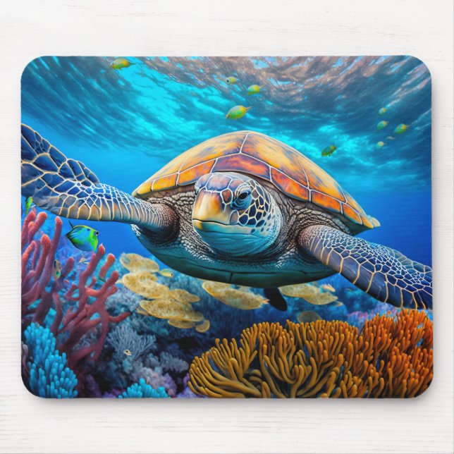 Färgflytande Swimming Sea Turtle Musmatta (Framsidan)