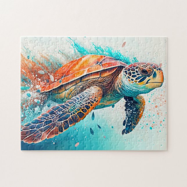 Färgflytande Swimming Sea Turtle Pussel (Horisontell)