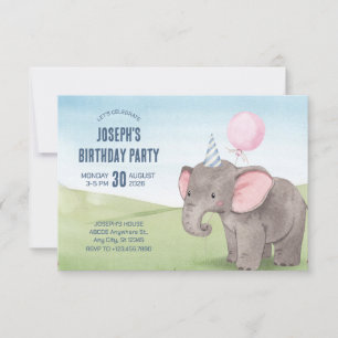 Färgfödelsedag för Cute elephant Inbjudningar