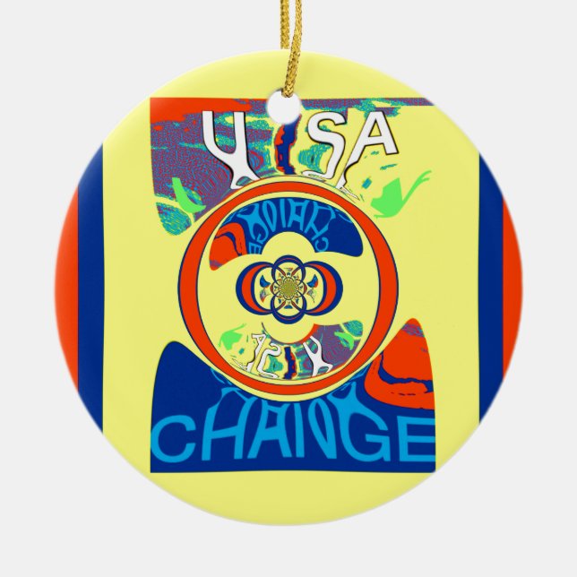 Färgförändring i USA: Utskrift av Festive Design A Julgransprydnad Keramik (Framsidan)