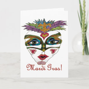 Färgformad Mardi Gras Glitter-luddarmask Kort