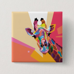 Färgformad popkonst Giraffe Porträtt Knapp
