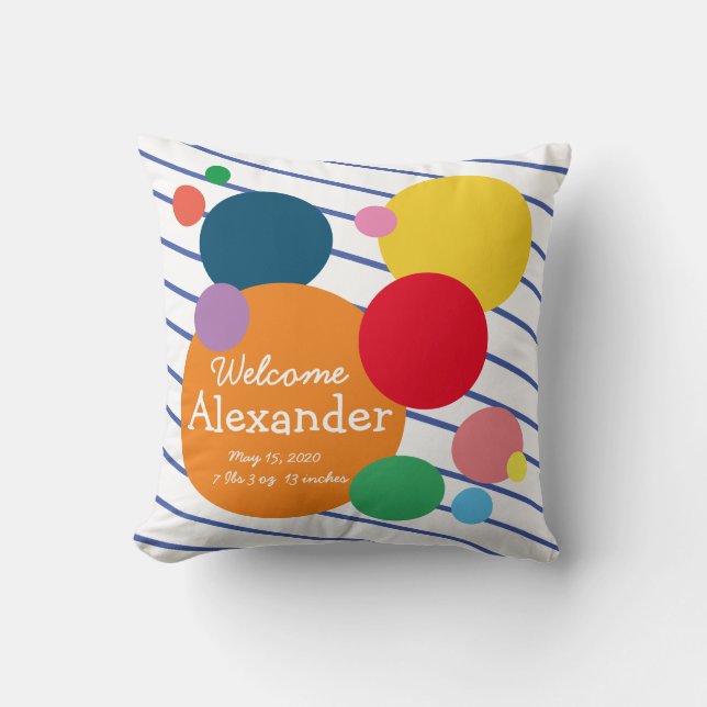 Färgformade cirkel Rand Baby Stats Kudde (Framsida)