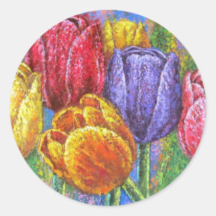 Färgformade rullgardinsfärger Blommigt Art multi Runt Klistermärke