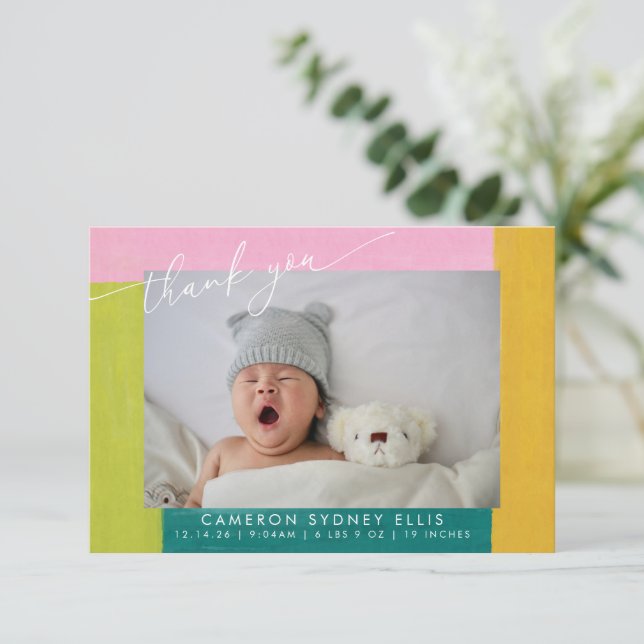 Färgformer Skriptet Baby 2 fotomeddelande Tack Kort (Stående Fram)