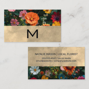 Färgformiga naturblommor Monogram Visitkort
