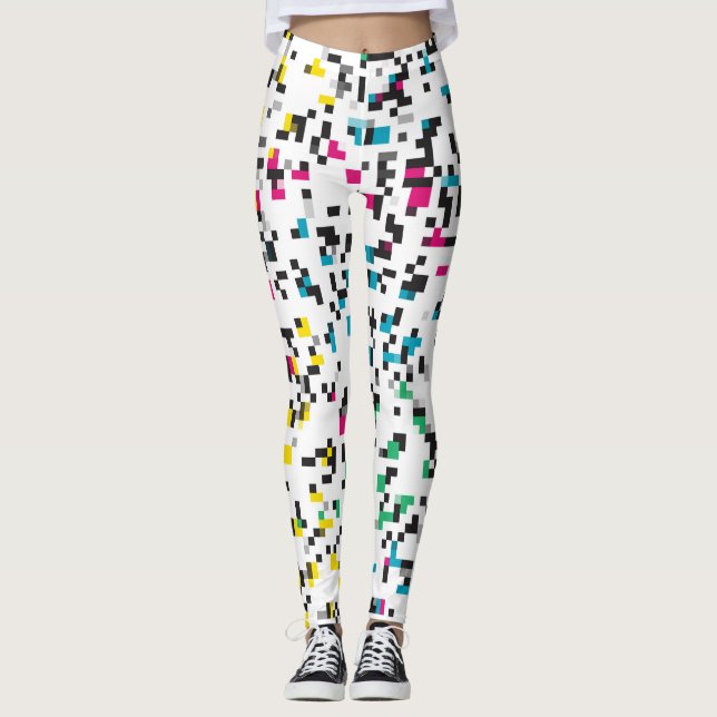 Färgformiga pixelblock Lager Leggings (Framsida)